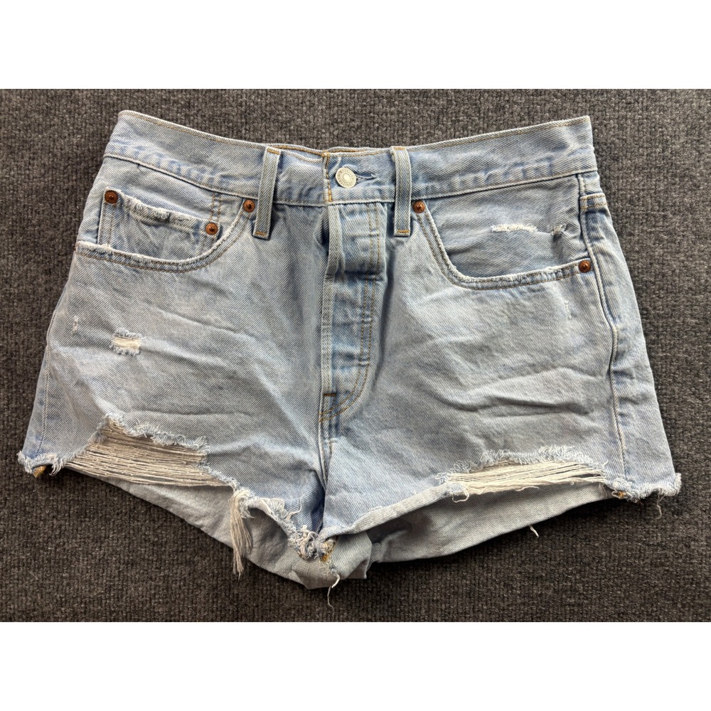 Levi's 501 Original Shorts Women 30 Light Wash Distressed High Rise Denim